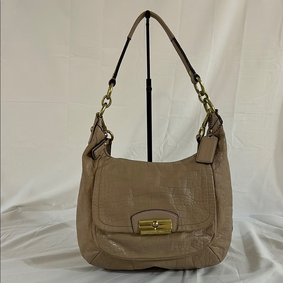 Coach F22925 Hobo Kristin Sand-light Tan-gold Exotic Embossed Leather Bag - Picture 1 of 14
